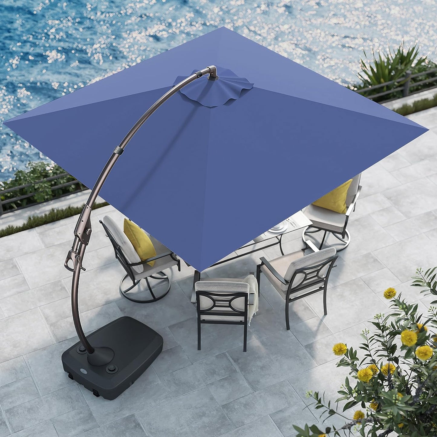10x10 FT Square Patio Cantilever Umbrella, Deluxe Curvy Offset Umbrella with Base(No Umbrella Cover)