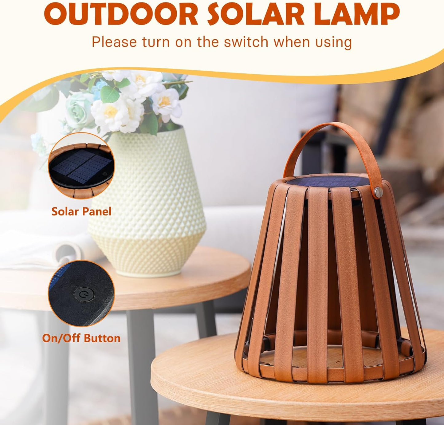 2-Pack Solar-Powered Outdoor Decor Lanterns, Faux Leather Outdoor Floor Lamps Waterproof for Porch, Patio