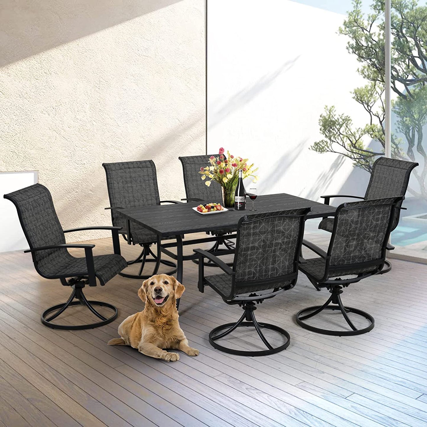 Outdoor Dining Set - Black & Grey Plaid