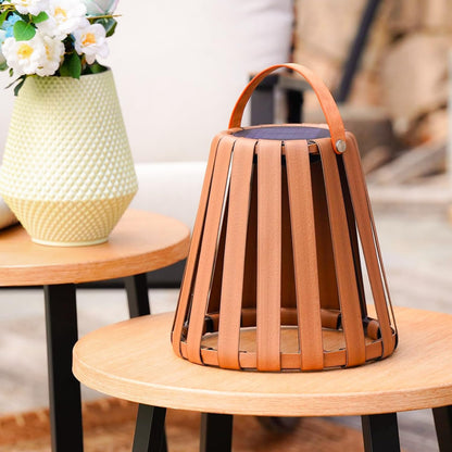 2-Pack Solar-Powered Outdoor Decor Lanterns, Faux Leather Outdoor Floor Lamps Waterproof for Porch, Patio
