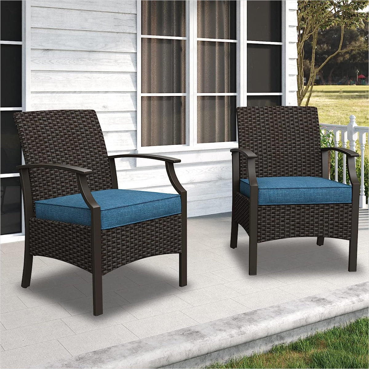Outdoor Furniture Sets Weather Resistant Wicker Outdoor Patio Chairs with Ottomans and Coffee Tables for Balcony Backyard Garden Poolside