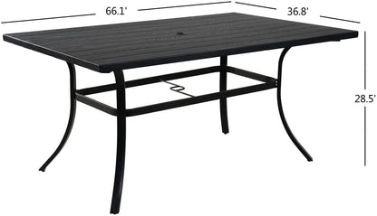 Outdoor Dining Table Set, Modern Woodgrain-Look Metal Table and Wicker Chairs