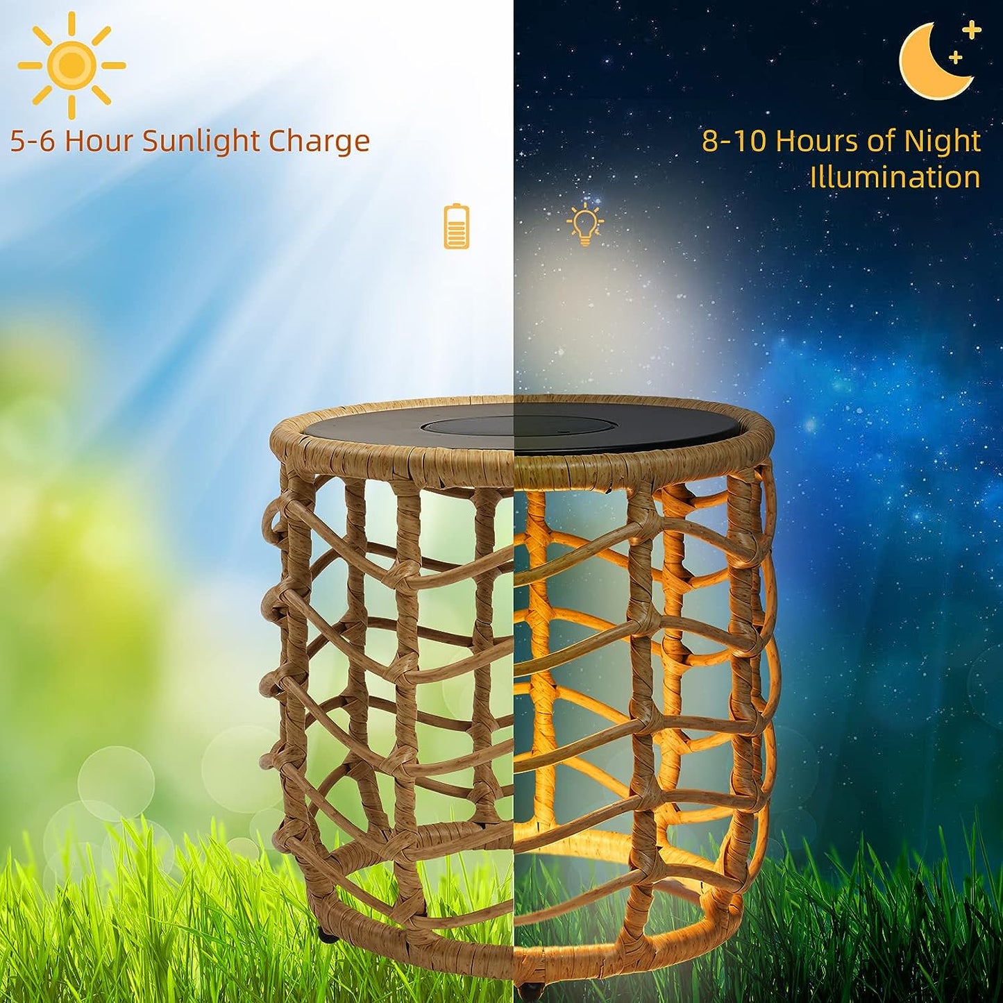 Boho Style Wave Nesting Tables with Built-in Solar-power Lights Set of 2