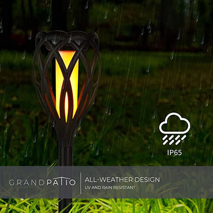 Tall Solar Lights, Pathway Torch Lights with Flickering Flame 4-Pack LED, 3-in-1 Solar Landscape Lights