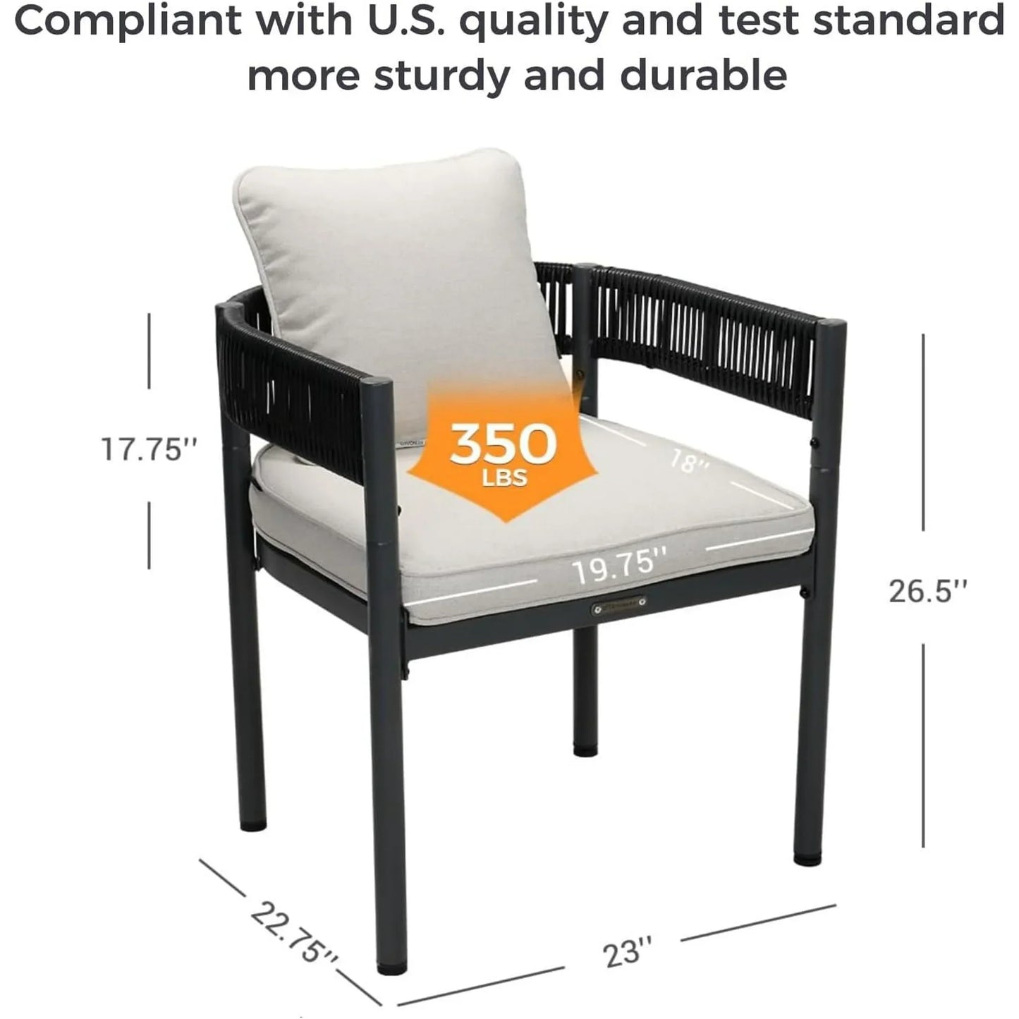 Steel Outdoor Dining Side Chairs, Patio Chairs with Grey Cushions