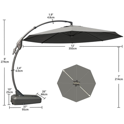 11 FT 12 FT Cantilever Patio Umbrella with Base, Round Large Offset Umbrellas for Garden Deck Pool
