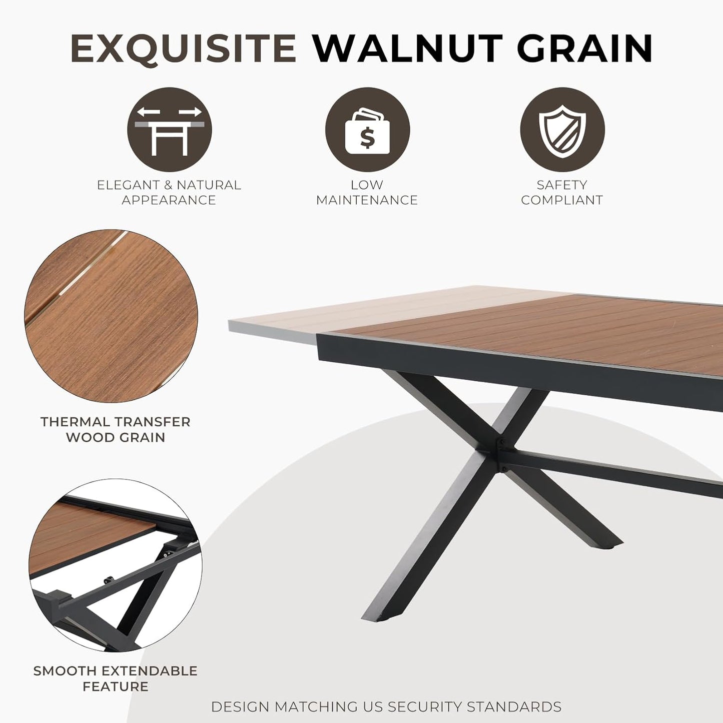 Dining Set, Extendable Table with Extra-Wide Foldable Chairs