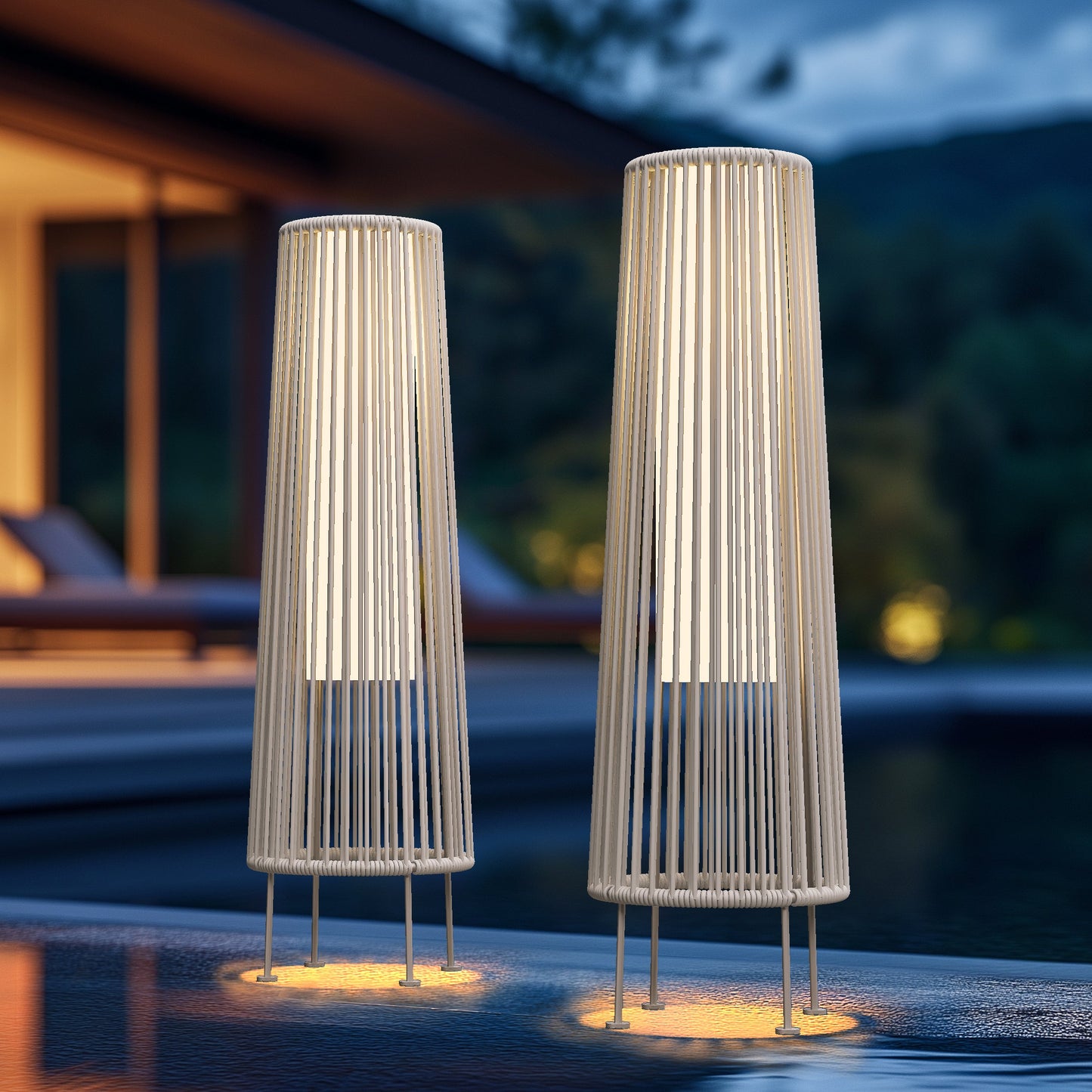 2PCS GORDES Solar-powered Woven Wicker Floor Lamp