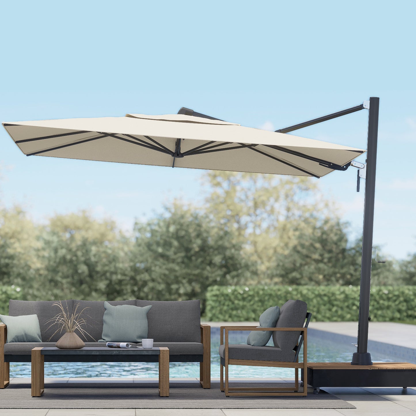 10x13 FT Acrylic Outdoor Cantilever Aluminum Umbrella with Large Base, with Cover, 5-Year-Non-Fading