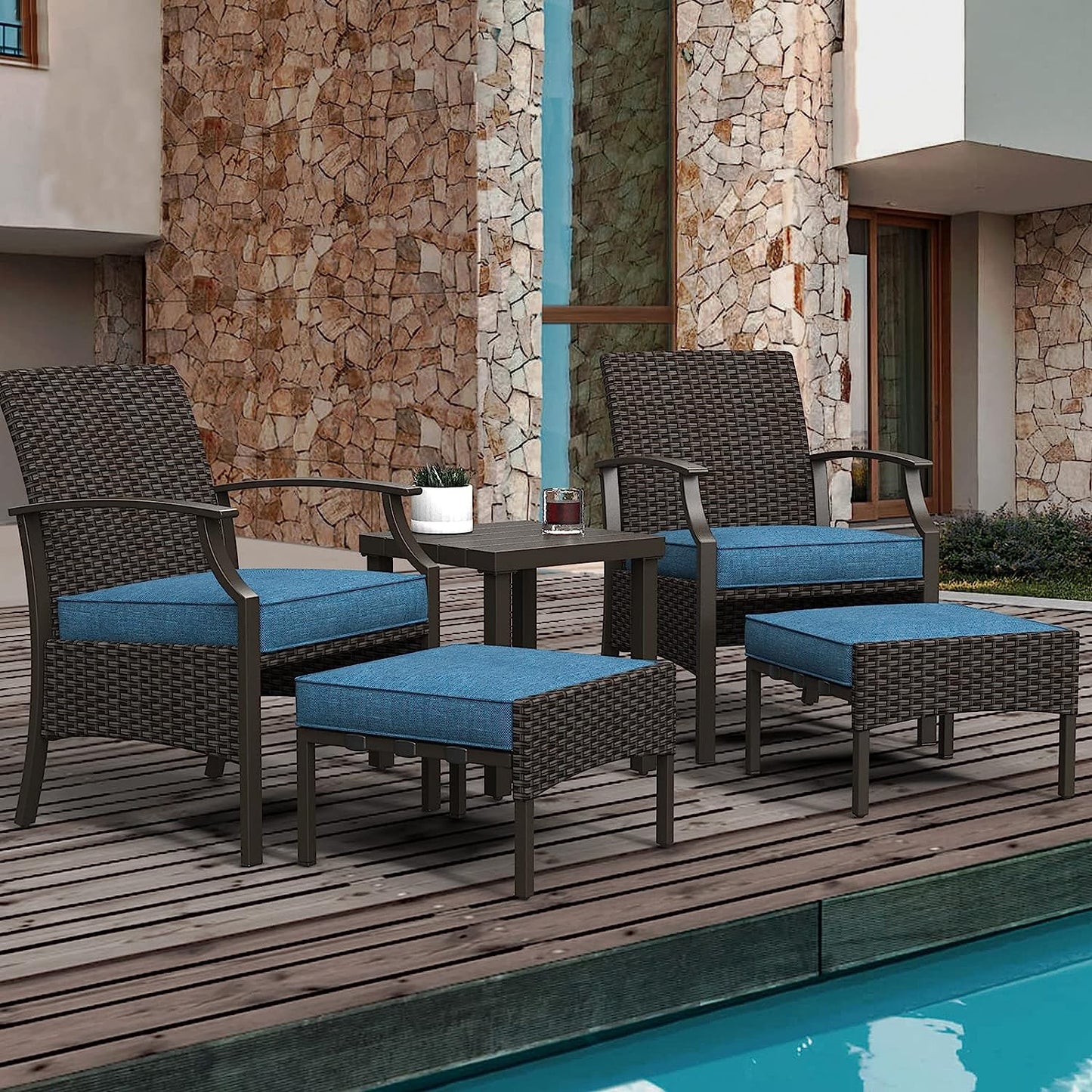 Outdoor Furniture Sets Weather Resistant Wicker Outdoor Patio Chairs with Ottomans and Coffee Tables for Balcony Backyard Garden Poolside