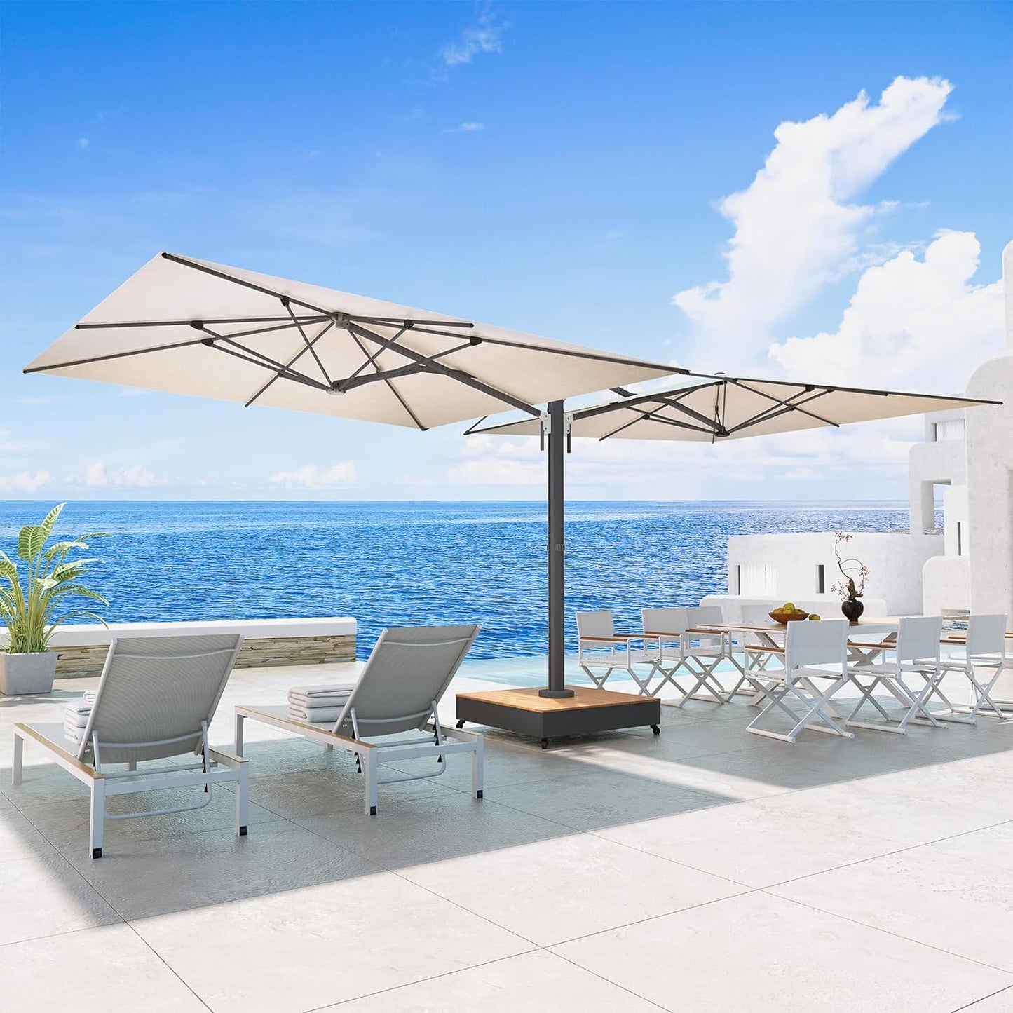 10x10 FT Large Double-Sided Patio Umbrella with Base, with Umbrella Cover