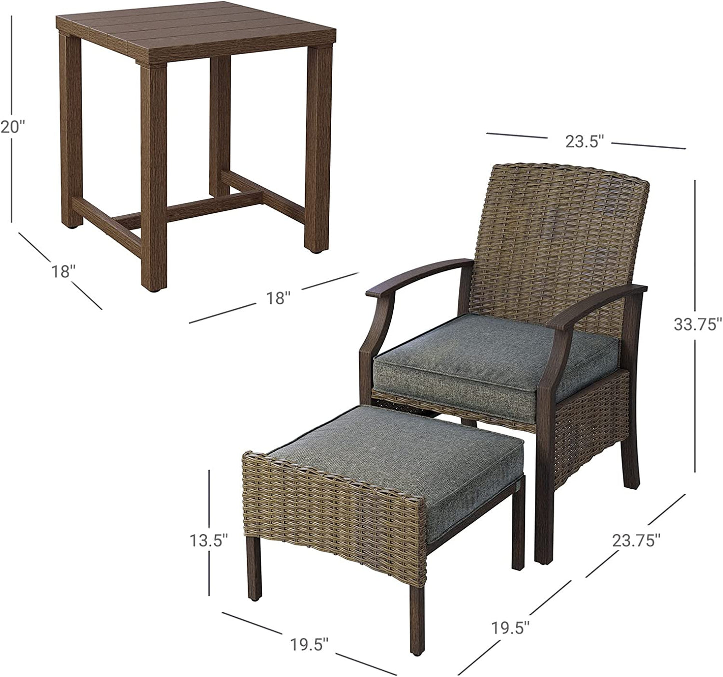 5 Pieces Outdoor Patio Furniture Sets Weather Resistant Wicker Outdoor Chairs with Ottomans and Coffee Tables