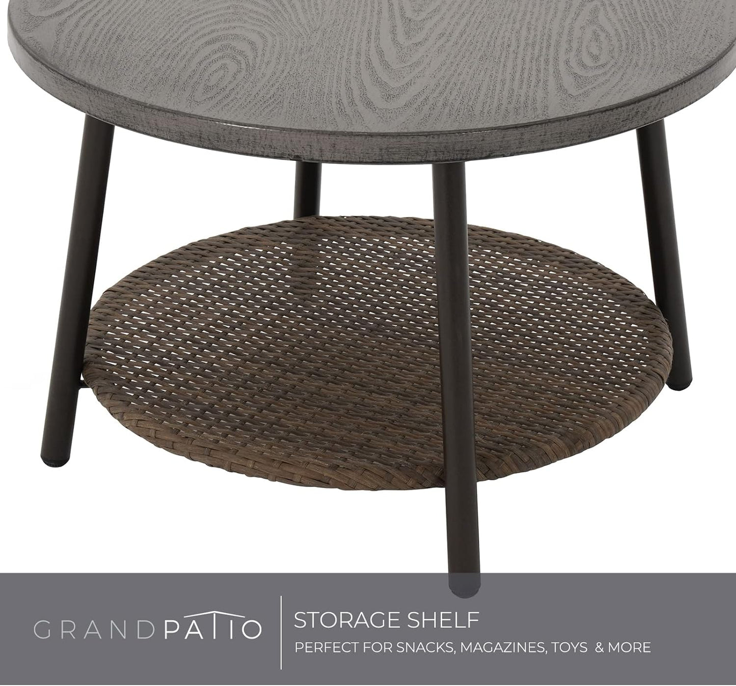 Outdoor Tully 5-Piece Steel All-Weather Wicker Boho Chat Set with Round Table for Balcony, Patio, Deck