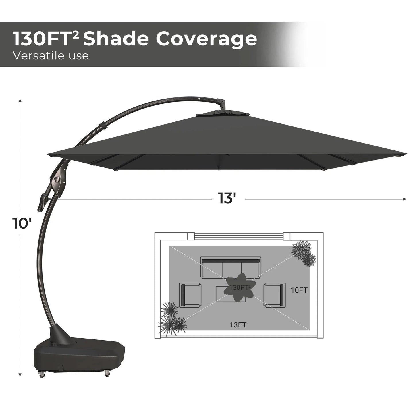 Large Rectangular Patio Umbrella with Base, with Umbrella Cover, Cantilever Umbrellas Easy Tilt