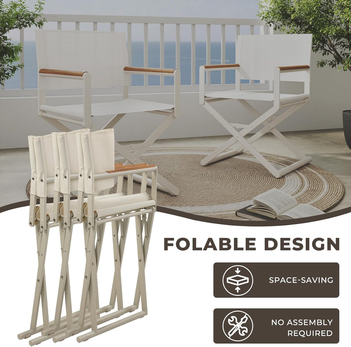Dining Set, Extendable Table with Extra-Wide Foldable Chairs
