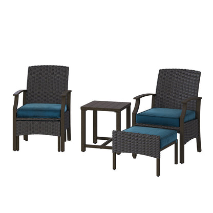 5 Pieces Outdoor Patio Furniture Sets Weather Resistant Wicker Outdoor Chairs with Ottomans and Coffee Tables