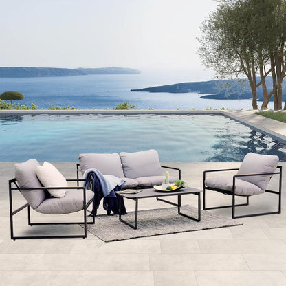 4-Piece Patio Furniture Set, Outdoor Patio Conversation Sofa Set with Cushion, Loveseat Chairs and Coffee Table