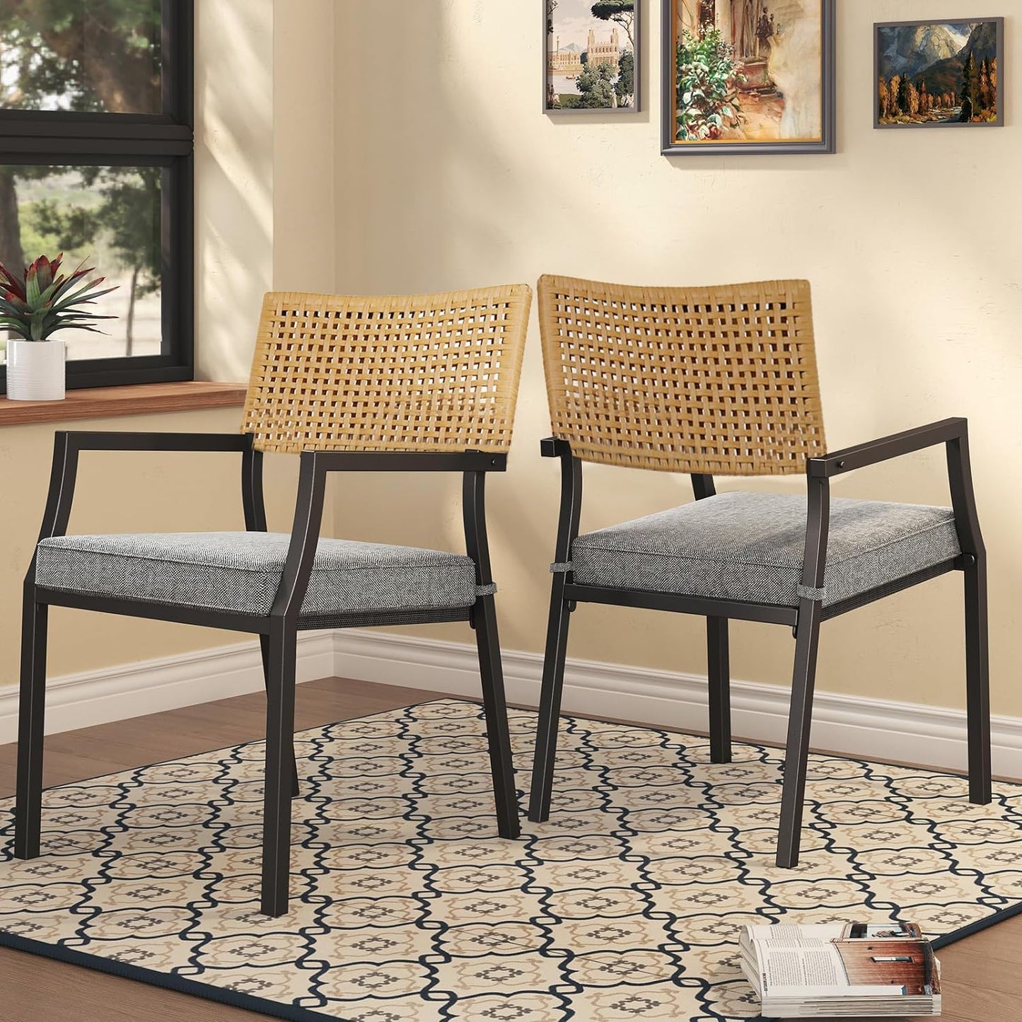 Dining Set Patio Dining Chairs, Stackable Indoor/Outdoor Dining Chairs W/Removable Cushions