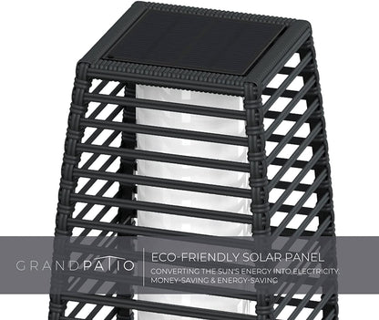 Outdoor Solar-Powered Crossover Woven Resin Wicker Floor Lamp