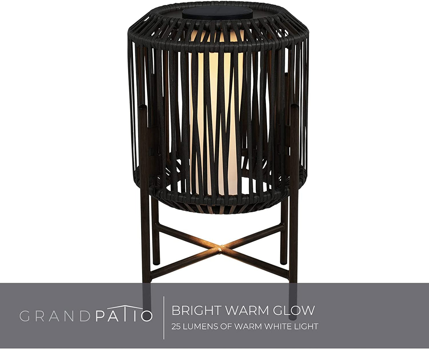 22" Resin Wicker Steel Modern Outdoor Integrated LED Solar Floor Lamp