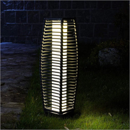 Outdoor Solar-Powered Crossover Woven Resin Wicker Floor Lamp