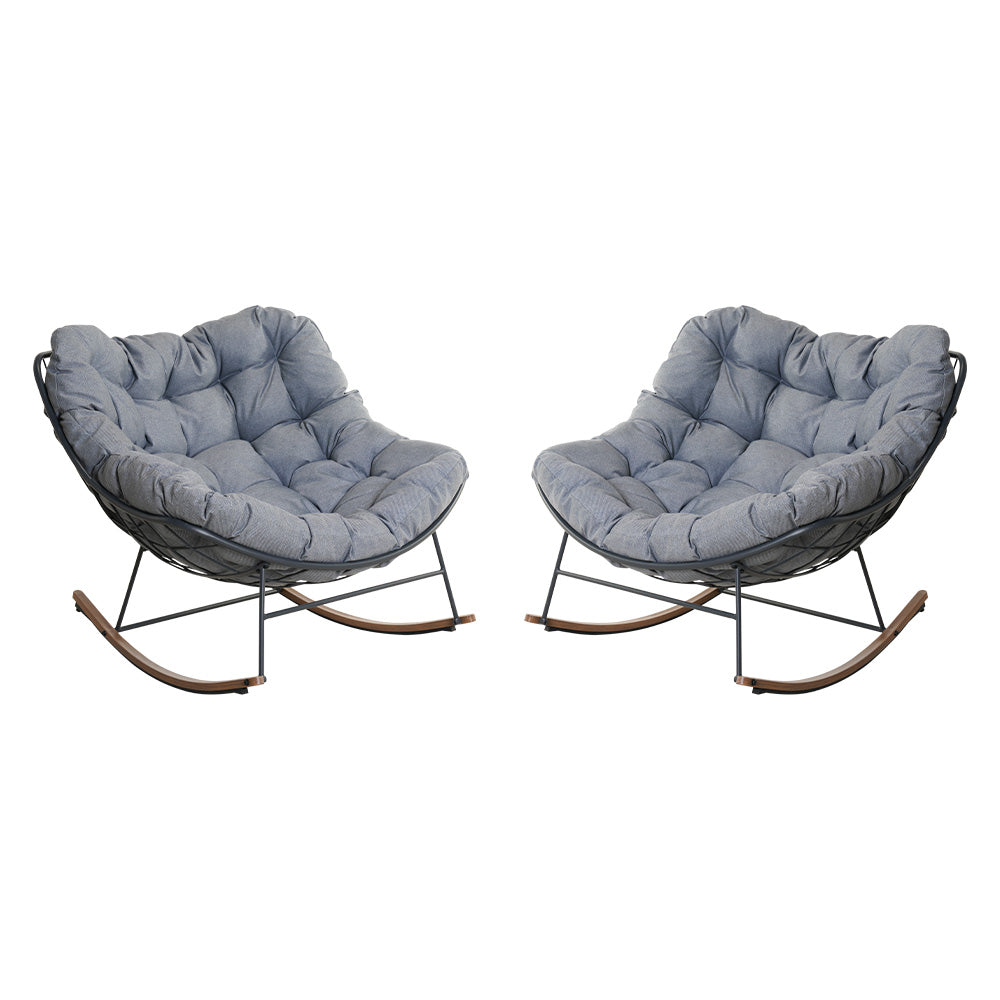 GRAND PATIO Outdoor Royal Rocking Chair, E-Coated Papasan Chair With Cushion for Porch, Garden