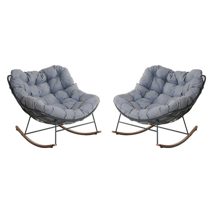 GRAND PATIO Outdoor Royal Rocking Chair, E-Coated Papasan Chair With Cushion for Porch, Garden