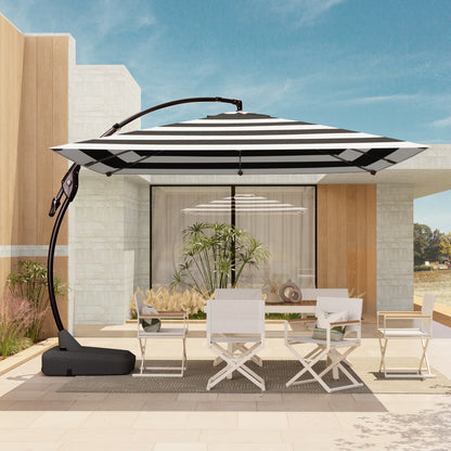 10x10 FT Square Patio Cantilever Umbrella, Deluxe Curvy Offset Umbrella with Base(No Umbrella Cover)
