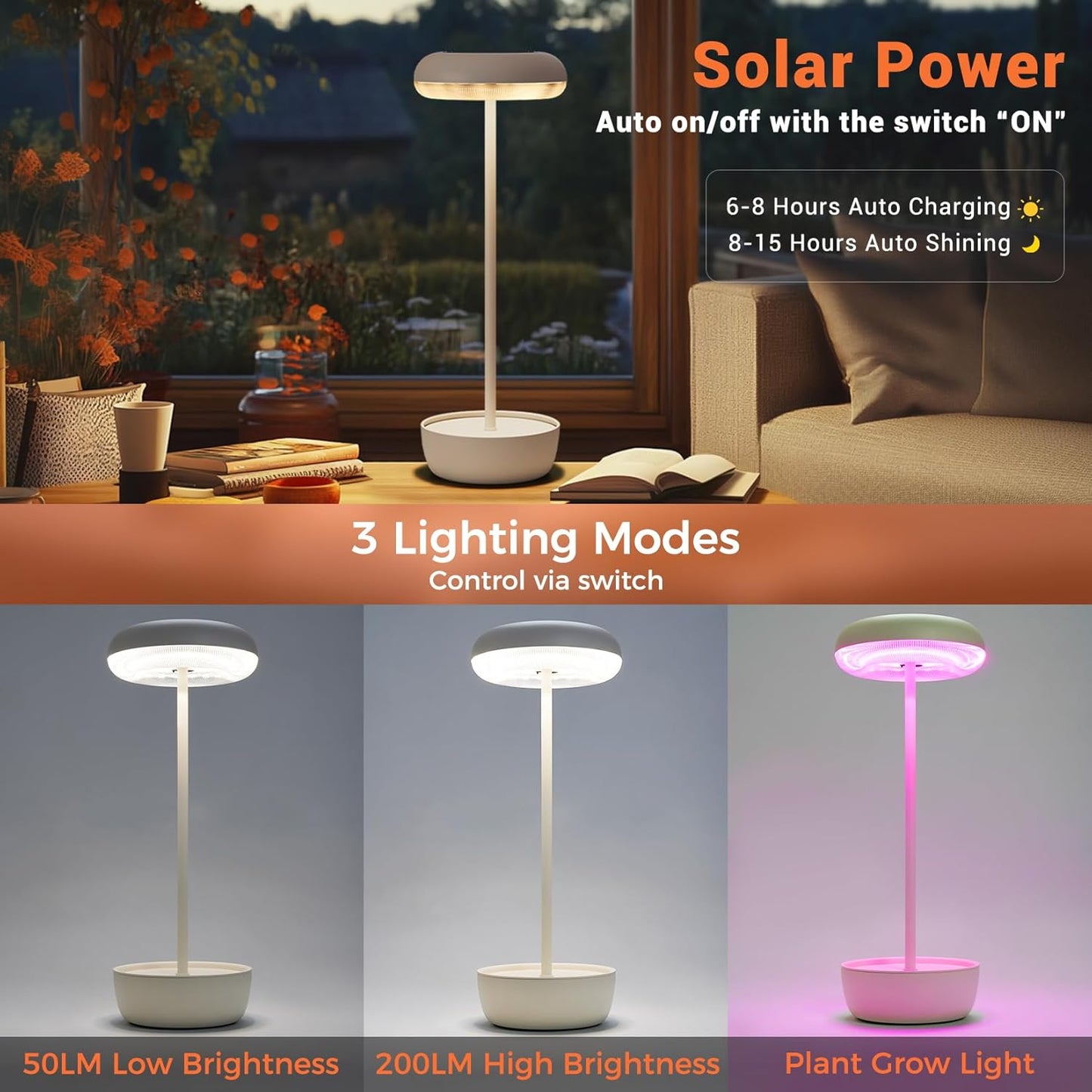 Outdoor Table Lamp Solar Table Lamp with USB-Type C