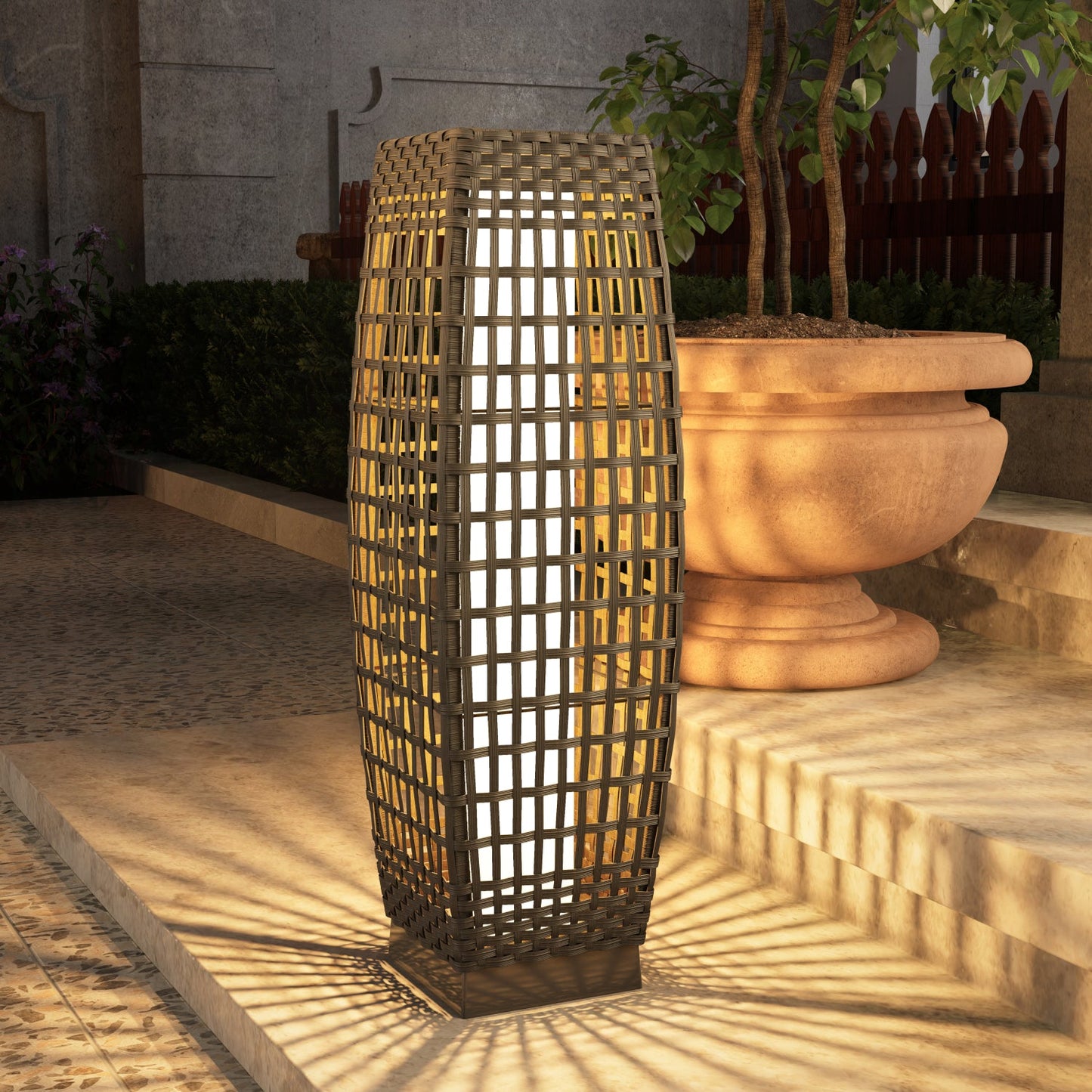 FUJI Solar-powered Woven Wicker Floor Lamp