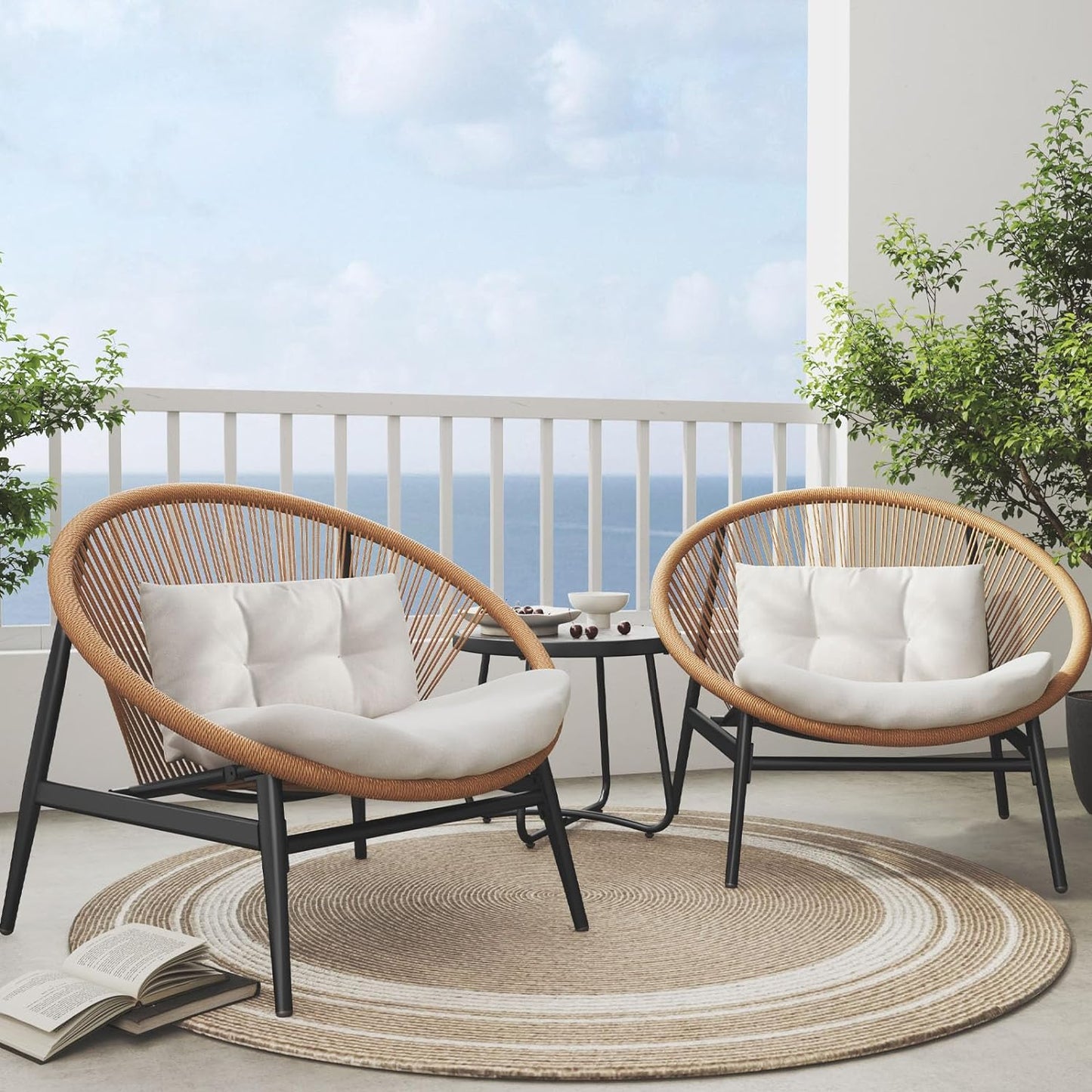 Outdoor Furniture Set,Wicker Seating Set Oversized Chairs