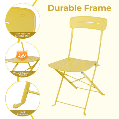 3-Piece Foldable Bistro Set with Round Table - All-Weather Steel Frame