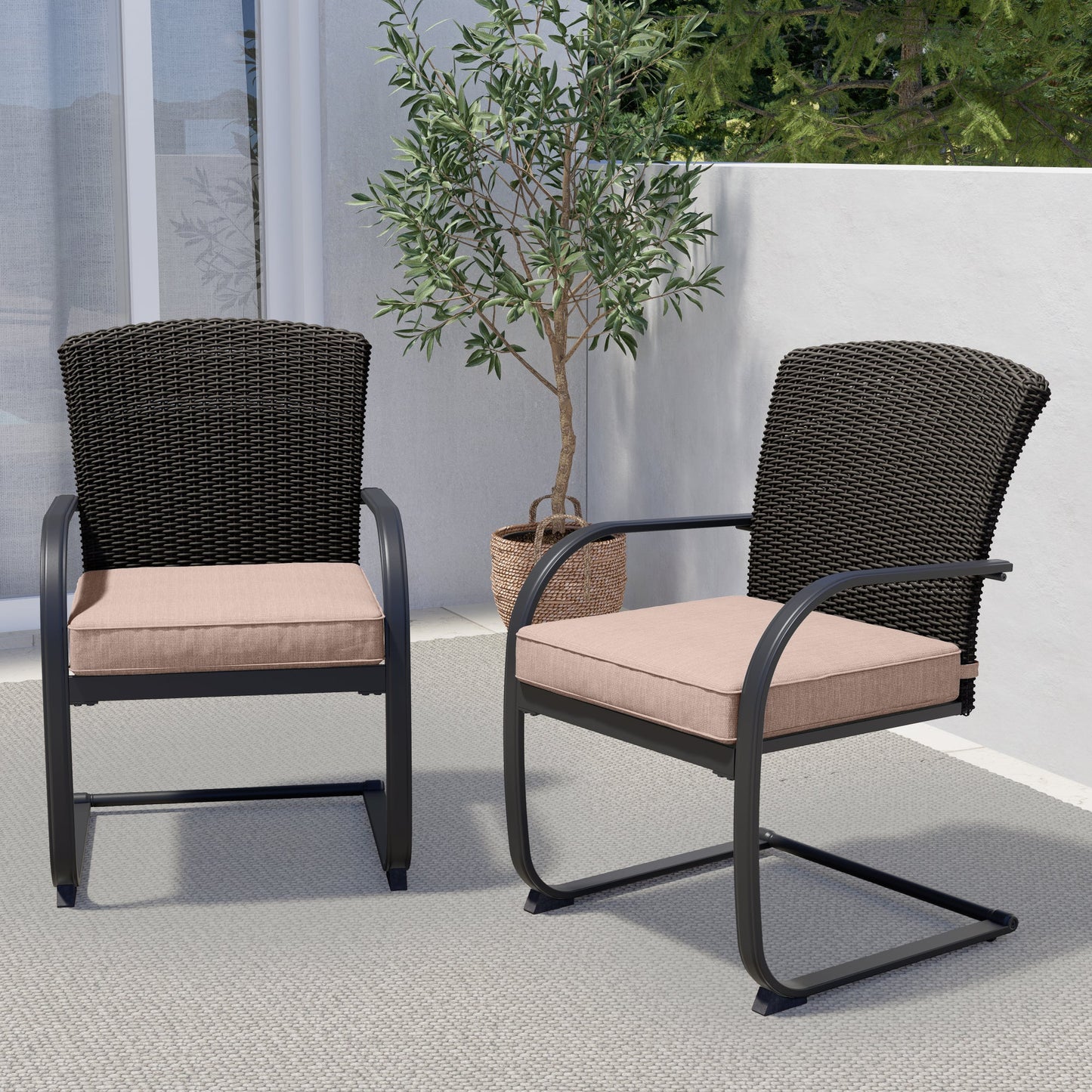 Dining Wicker Chair Set, Steel Frame Chair with Cushion