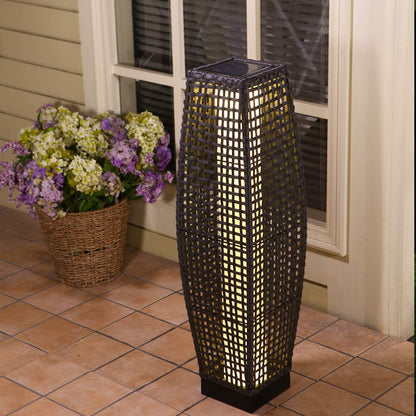FUJI Solar-powered Woven Wicker Floor Lamp