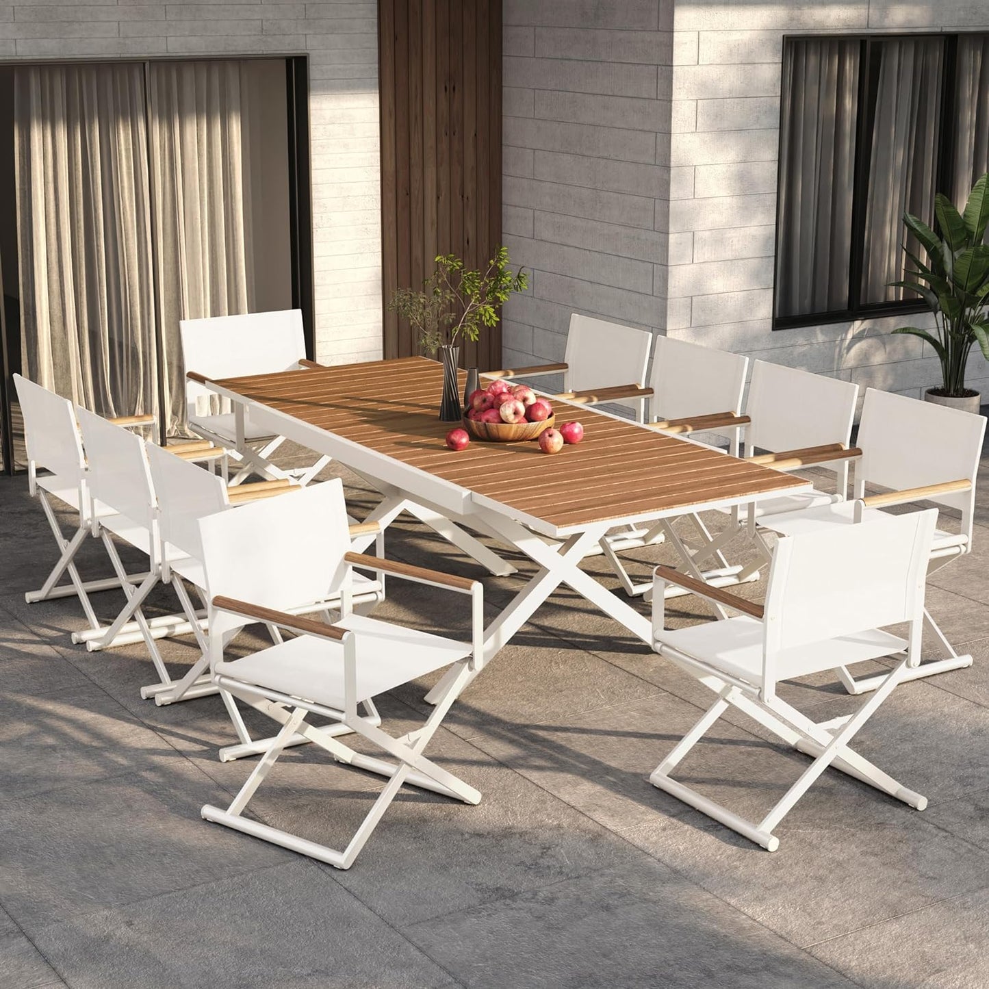 Dining Set, Extendable Table with Extra-Wide Foldable Chairs