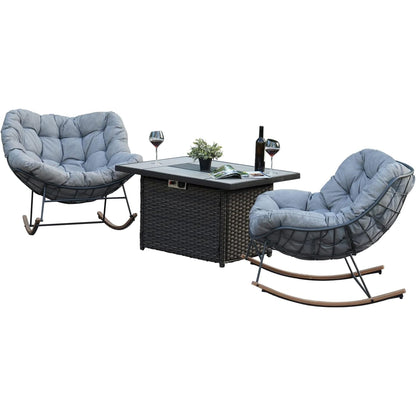 Rocking Chair Set of 3, Comfy Reading Chair Outdoors and Indoors, Modern Cozy Lounge Rocker with Cushion