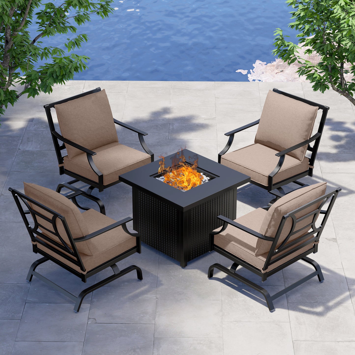 NEWPORT Outdoor Furniture Set with 1 Propane Fire Pit Table and 4 Chairs
