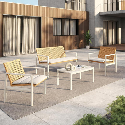 GRAND PATIO Spring Wicker Patio Furniture Set, Outdoor Conversation Furniture Set with Coffee Table
