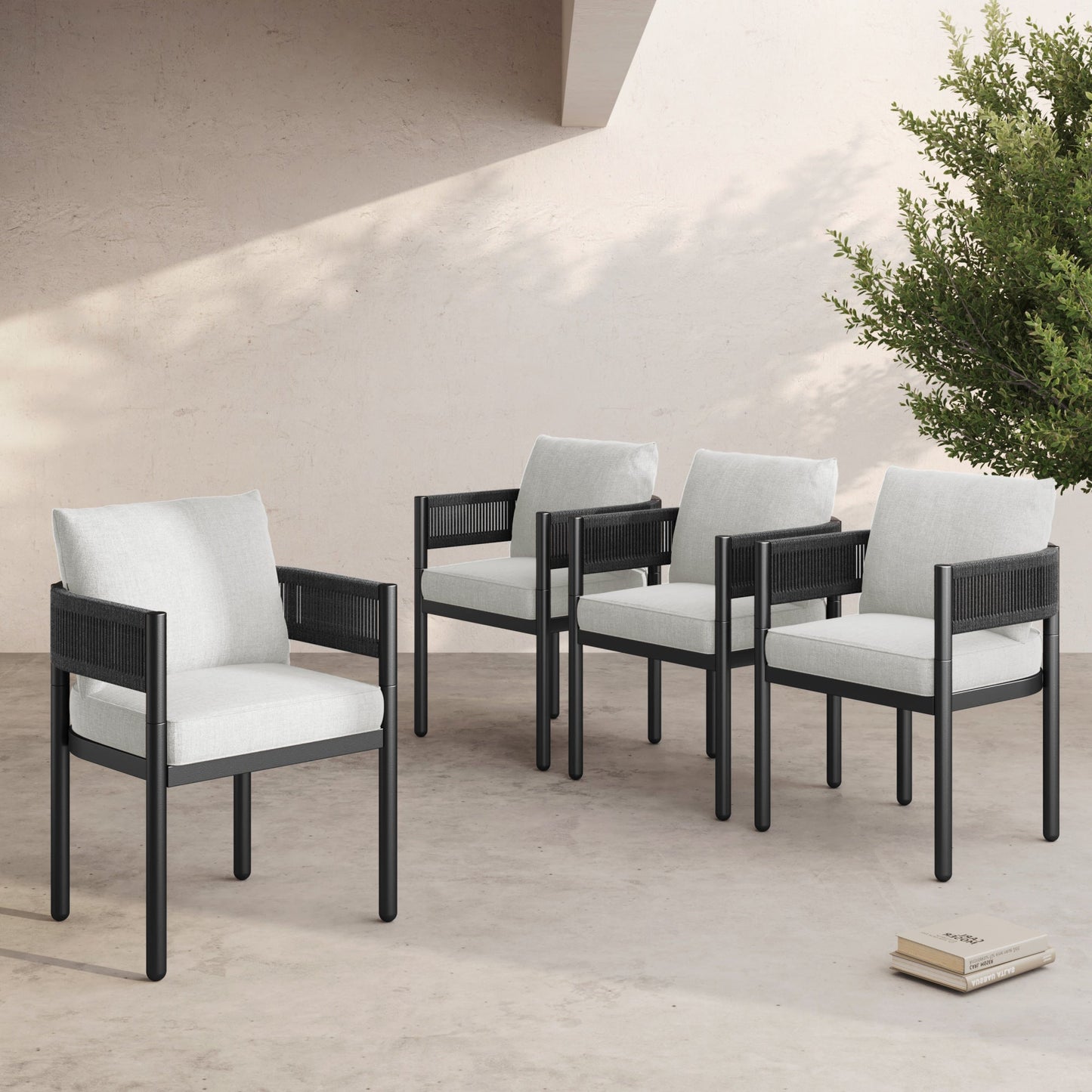 Steel Outdoor Dining Side Chairs, Patio Chairs with Grey Cushions