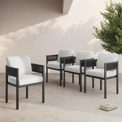 Steel Outdoor Dining Side Chairs, Patio Chairs with Grey Cushions