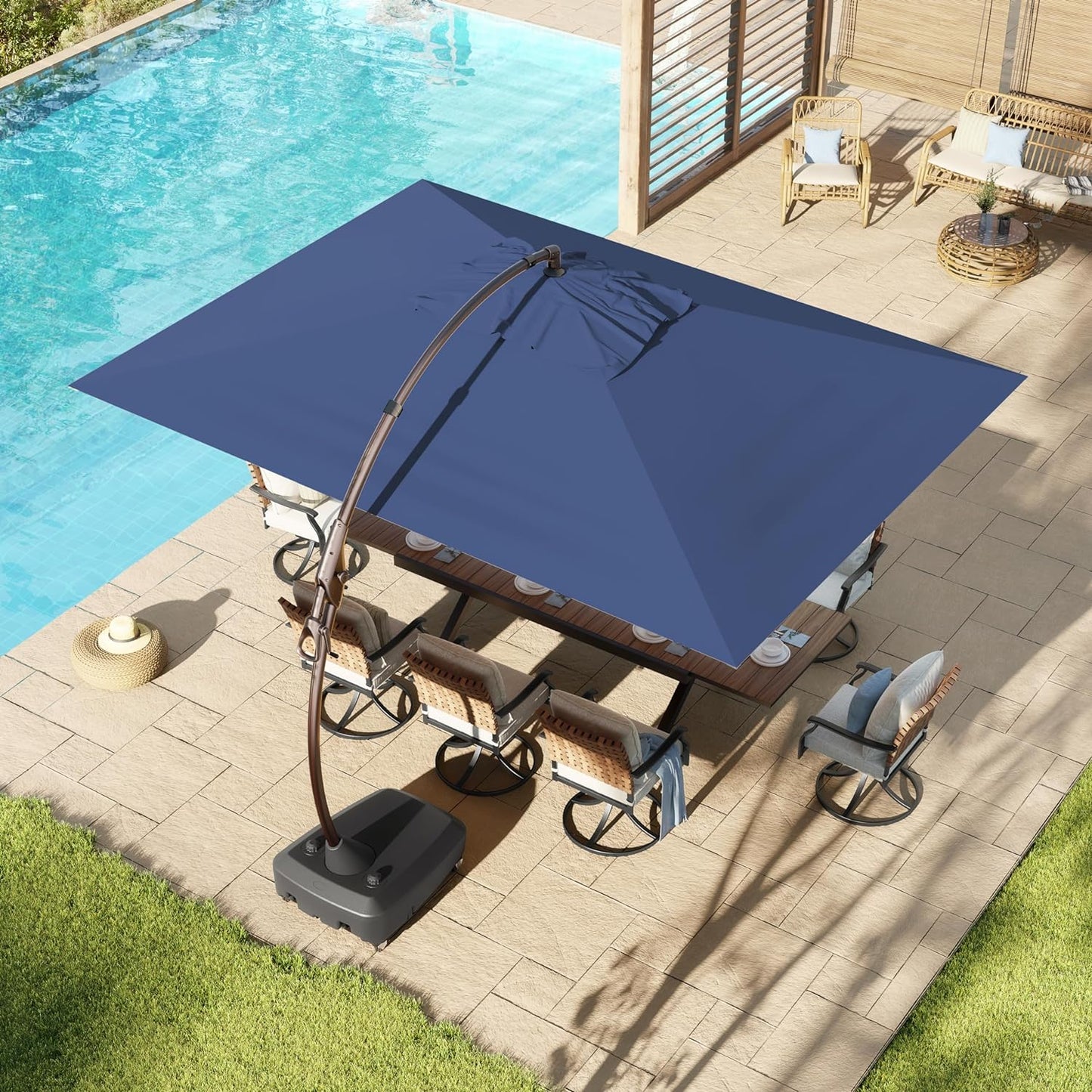 10x13 FT Rectangular Cantilever Patio Umbrella with Base, with Umbrella Cover