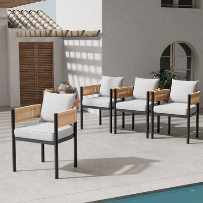 Steel Outdoor Dining Side Chairs, Patio Chairs with Grey Cushions