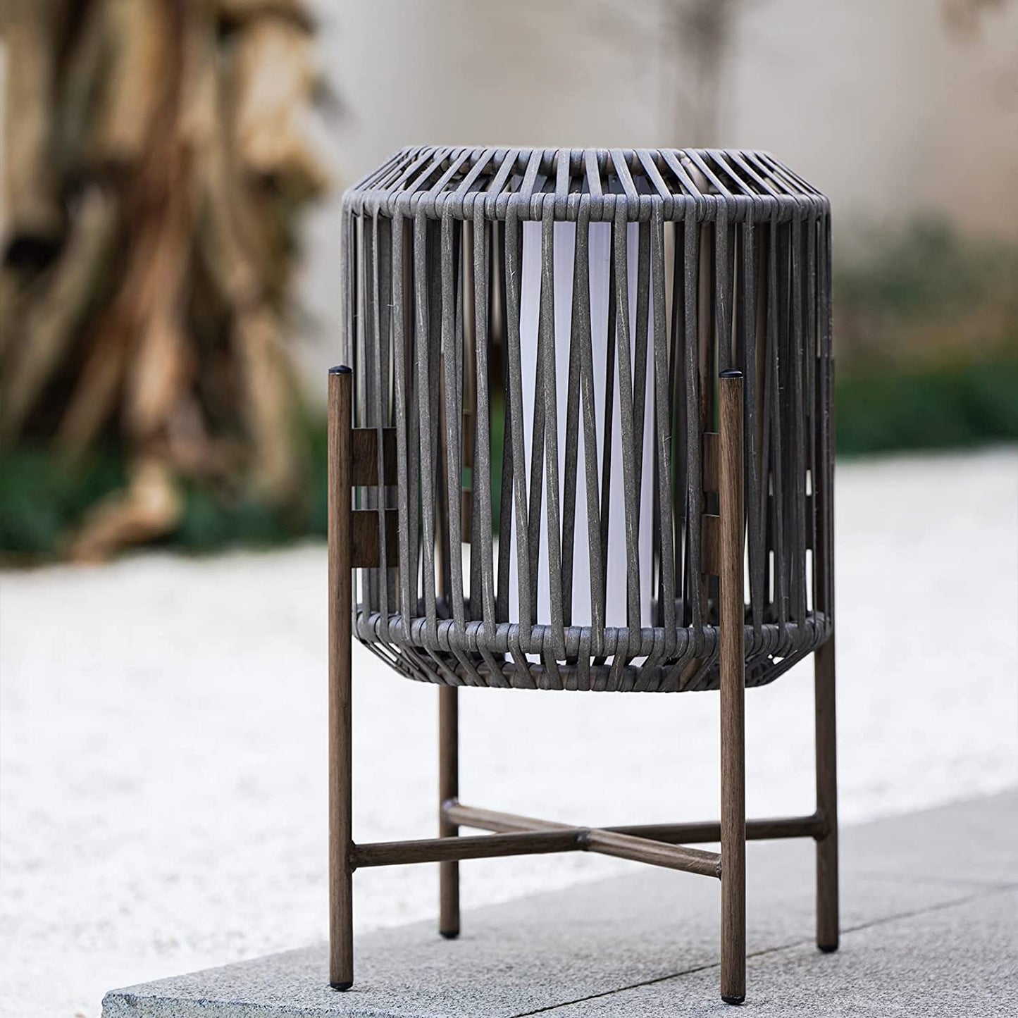 22" Resin Wicker Steel Modern Outdoor Integrated LED Solar Floor Lamp