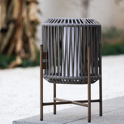 22" Resin Wicker Steel Modern Outdoor Integrated LED Solar Floor Lamp