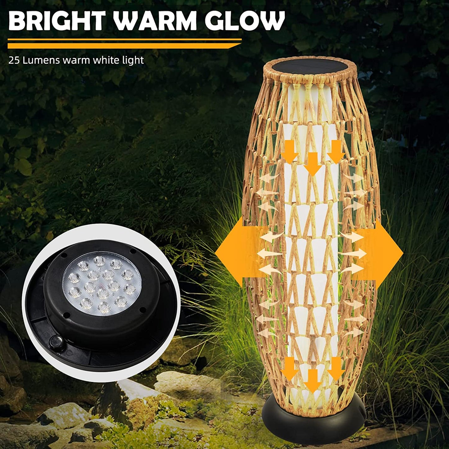 Floor Lamp Outdoor Lamp Patio Lights Solar Powered Lantern Weather–Resistant Rattan Deck Lights, Lamp Large-Sized for Garden