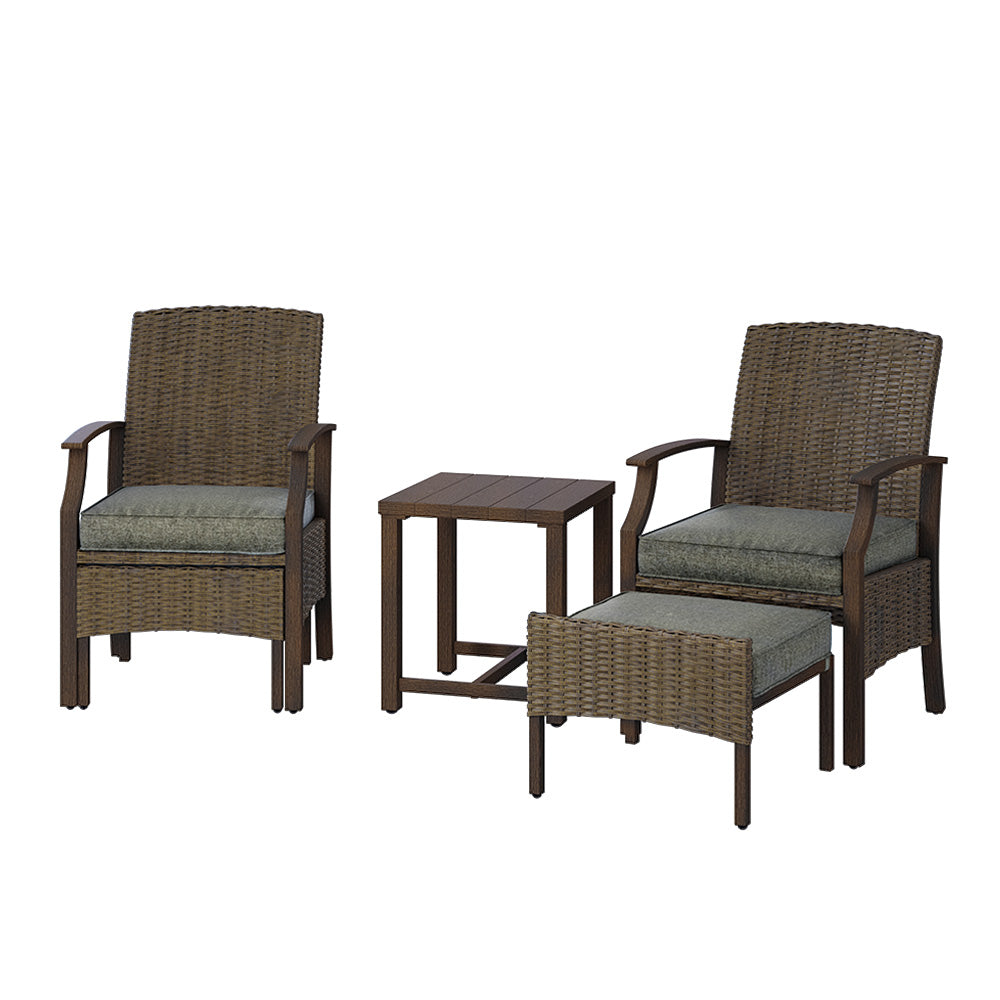 5 Pieces Outdoor Patio Furniture Sets Weather Resistant Wicker Outdoor Chairs with Ottomans and Coffee Tables