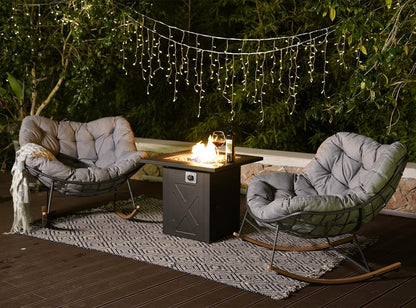 Rocking Chair Set of 3, Comfy Reading Chair Outdoors and Indoors, Modern Cozy Lounge Rocker with Cushion