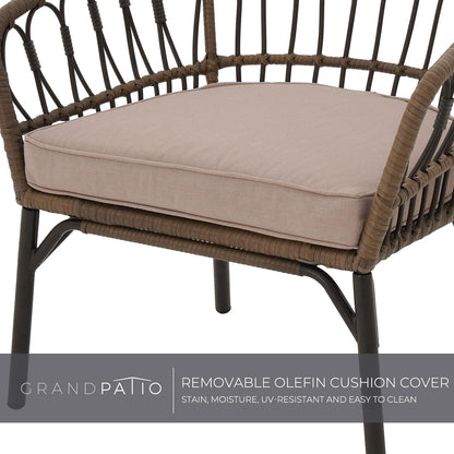 Outdoor Tully 5-Piece Steel All-Weather Wicker Boho Chat Set with Round Table for Balcony, Patio, Deck