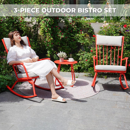 Outdoor Rocking Chair Set for 2, E-Coated Steel Rocking Chairs with Cushions and Side Table
