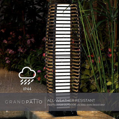 Outdoor Solar-Powered Crossover Woven Resin Wicker Floor Lamp